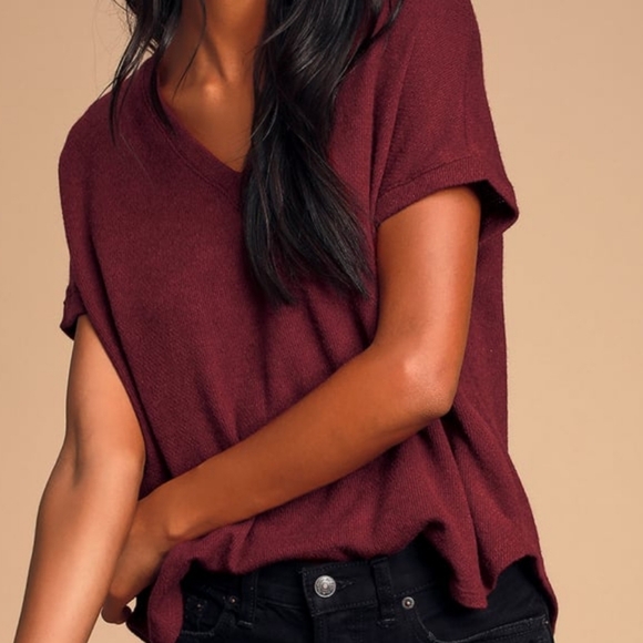 Lulu's True Story burgundy Short sleeve Sweater top - Picture 8 of 8